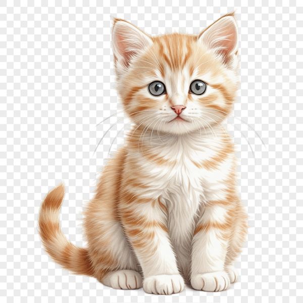 A cute kitten sitting on a background with a clear transparent area.