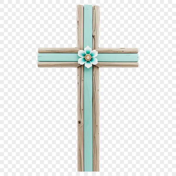 A transparent PNG icon of a simple cross with floral details, suitable for commercial or personal use.