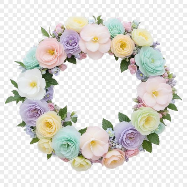 A high-resolution floral wreath made up of various flowers, suitable for sublimation and commercial or personal use.