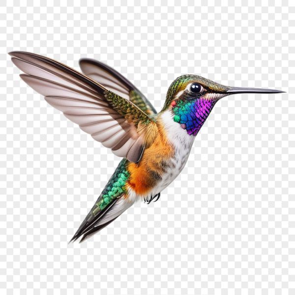 High Res Hummingbird Illustration A high-resolution PNG image of a colorful hummingbird in flight against a clear background.