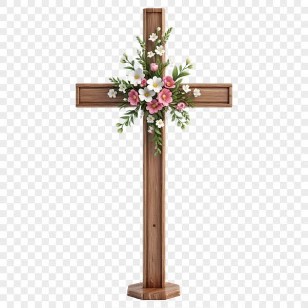A simple, transparent PNG image of a cross with intricate details.