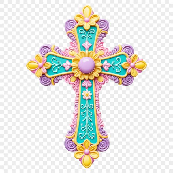 Floral Cross Symbol PNG Image A transparent PNG image of a traditional cross symbol with a floral pattern.
