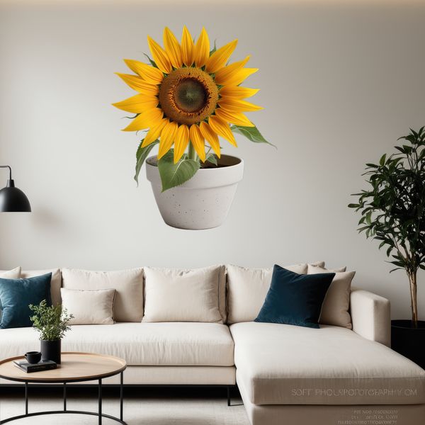 Beautiful Yellow Bloom with Clear Canvas A large, bright yellow sunflower blooms in a clear background, suitable for high-resolution printing.