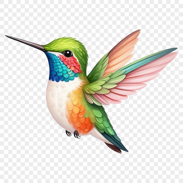 A high-resolution PNG image of a hummingbird in flight with a clear background.