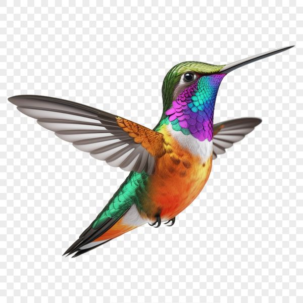 A close-up photograph of a hummingbird in flight, with clear visibility of its iridescent feathers.