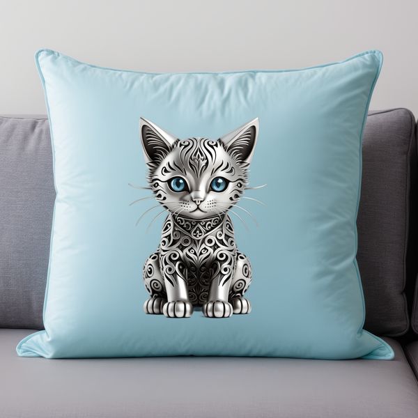 Free Cat Silhouette PNG A small, adorable domestic cat with fur and whiskers on a transparent background.