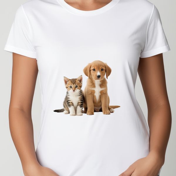 Companionship in Art An illustration of a dog and cat companionship, created with transparent PNG format for flexible usage.