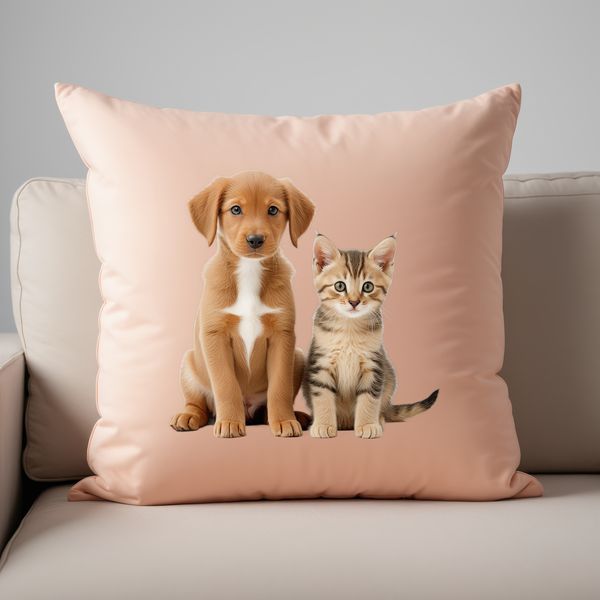 An adorable mixed-species animal image featuring a puppy and kitten in high-resolution PNG format.