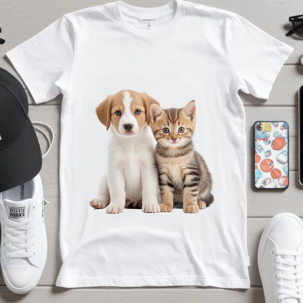 Furry Friends on Transparent Background A cute puppy and kitten together on a transparent background.
