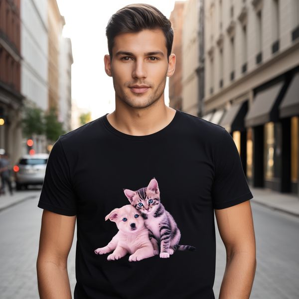 An adorable illustration of a puppy and kitten side by side in high resolution PNG format.