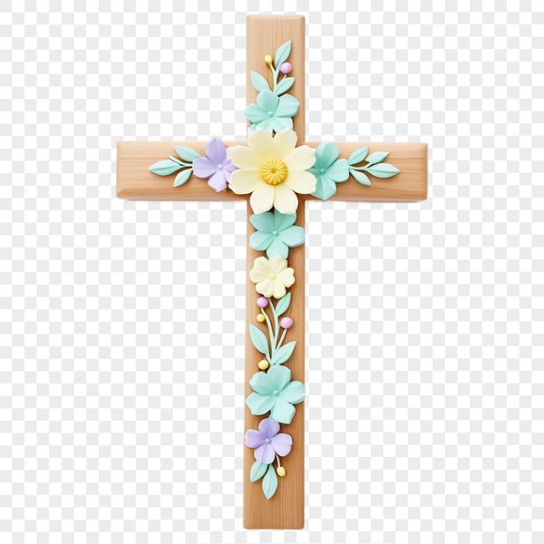 A high-resolution transparent PNG image of a traditional Christian crucifix with a clear background.
