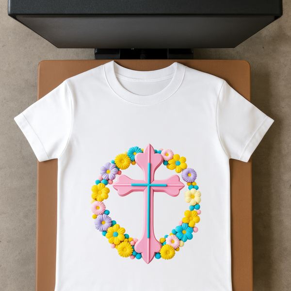 Simple Crucifix Illustration A transparent image of a crucified cross with simple floral motifs.