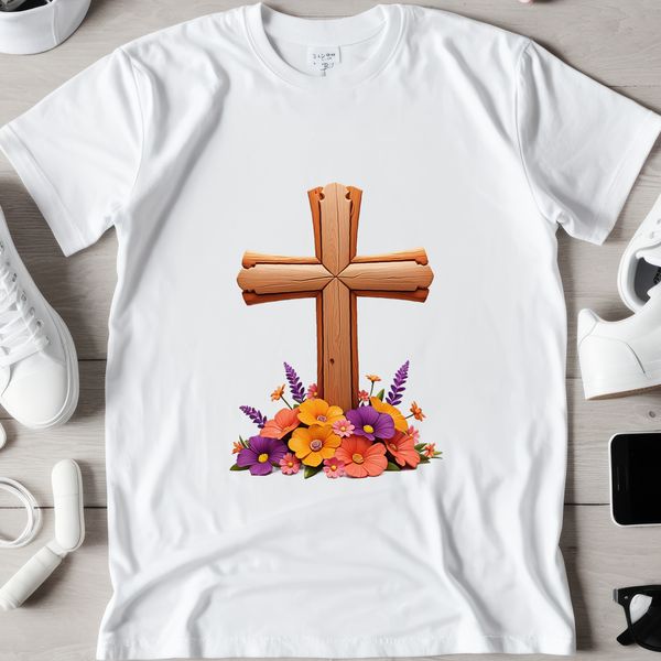 A high-resolution transparent PNG image of a simple cross with floral details.