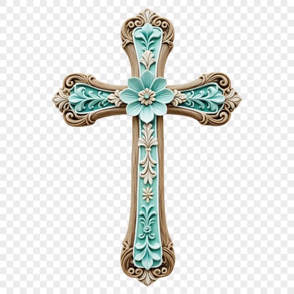 A high-resolution transparent image of a crucifix on a clear background.