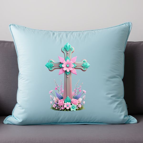 Christian Cross Decoration PNG A simple, transparent PNG image of a Christian cross with floral patterns.