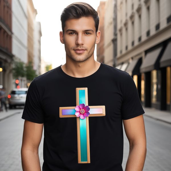 Simple Cross with Floral Motifs PNG A high-resolution transparent PNG image of a simple cross with floral motifs.