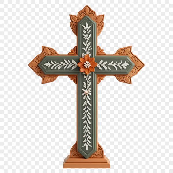 A transparent PNG image of a crucified cross symbolizing faith and spirituality.