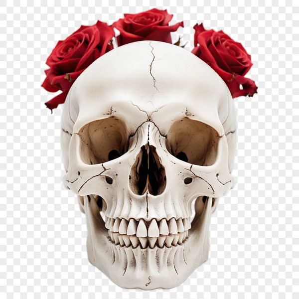A high-resolution skull illustration with a transparent background, suitable for sublimation printing or digital use.