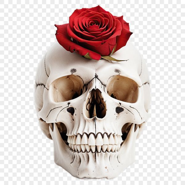 A transparent skull icon with a clear background in high resolution PNG format.