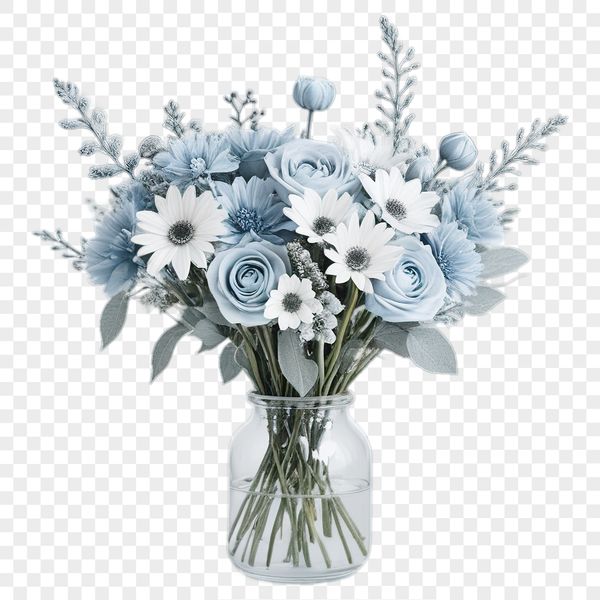 A bouquet of colorful flowers in a transparent background.