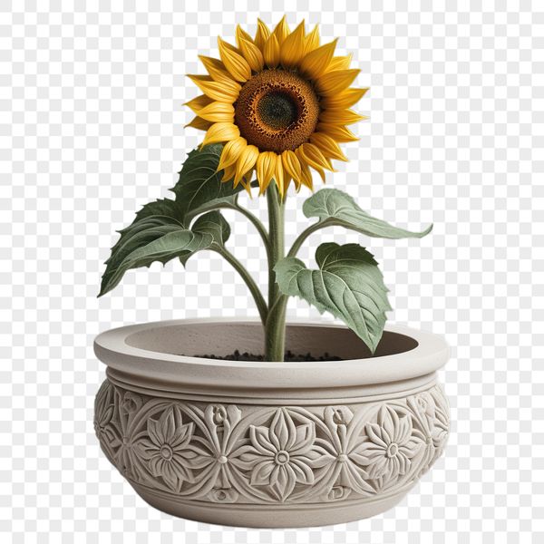 A high-resolution transparent sunflower in a clear background.