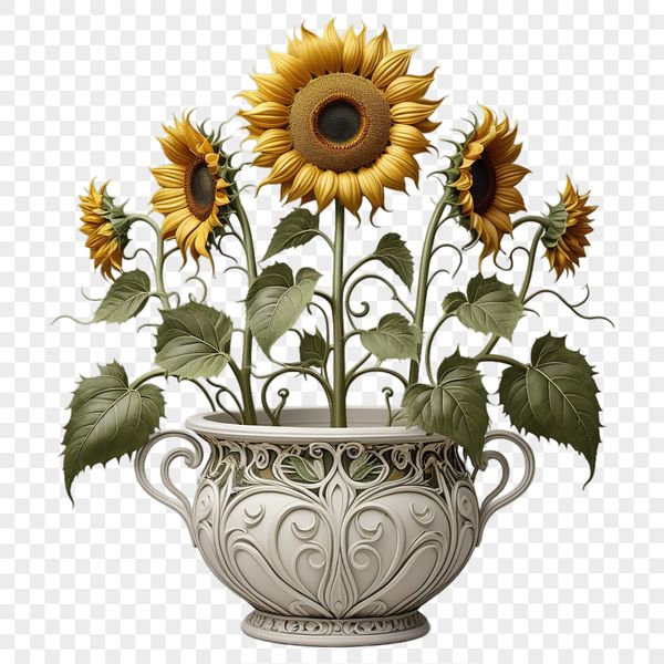 A high-resolution transparent PNG image of a single sunflower in full bloom, placed on a clear background.