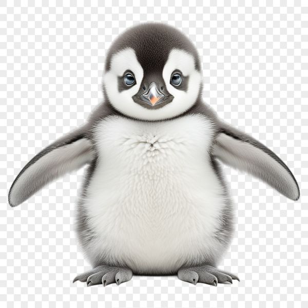 A small, adorable penguin chick standing on the ice, perfect for personal or commercial use as a sublimation template.