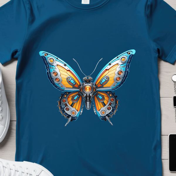 Colorful Insect Silhouette in Transparency A colorful transparent butterfly with intricate details in a clear background.
