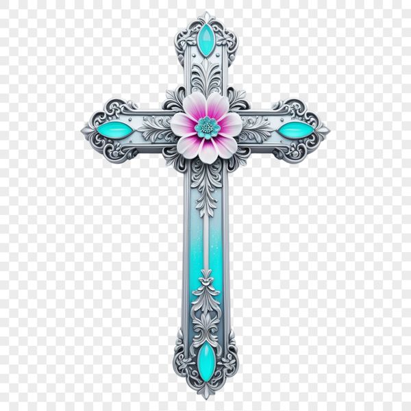Beautiful Crucifix Image with Transparent Background A detailed image of a crucifix with intricate details and a clear transparent background.