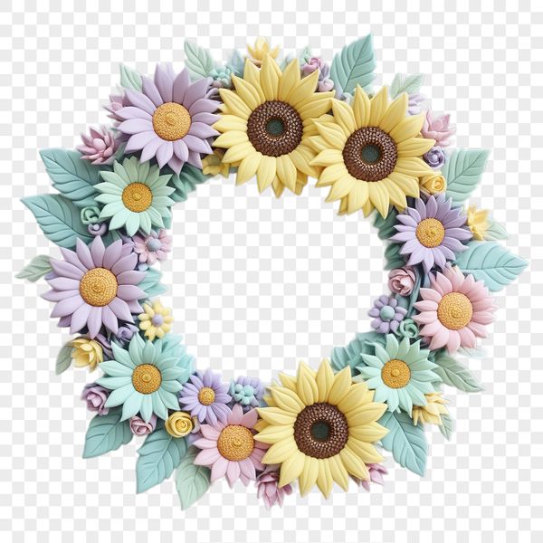 A high-resolution floral wreath with clear background, designed for sublimation printing or DIY projects.