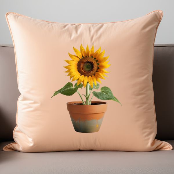 Bright Yellow Sunflower in Decorative Pot A bright yellow sunflower with large petals stands tall in a decorative flower pot.