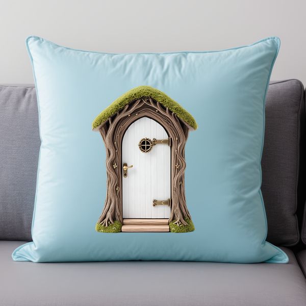 A whimsical, transparent fairy door in a high-resolution PNG format with a clear background.