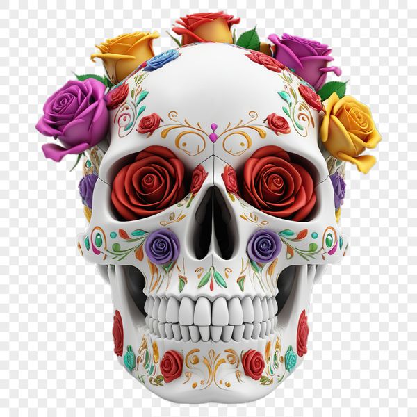 A free download for personal or commercial use, featuring a detailed floral skull design in PNG format.