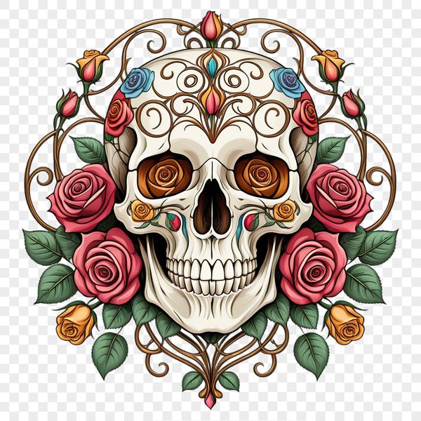 Beautiful Skull Icon with Clear Background A transparent PNG skull image with a clear background, suitable for commercial or personal use in various designs.