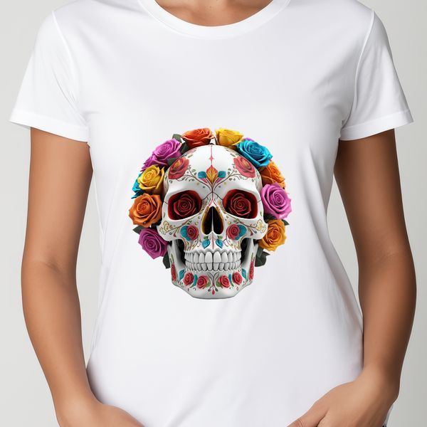 Intricately Illustrated Skull with Florals A detailed illustration of a skull with intricate floral patterns surrounding it.
