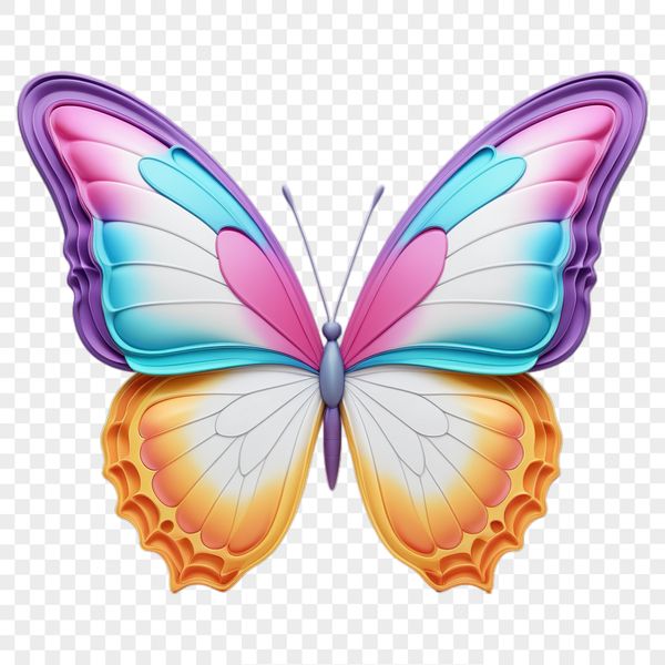 A colorful butterfly with intricate patterns perched on a leaf, suitable for commercial use.