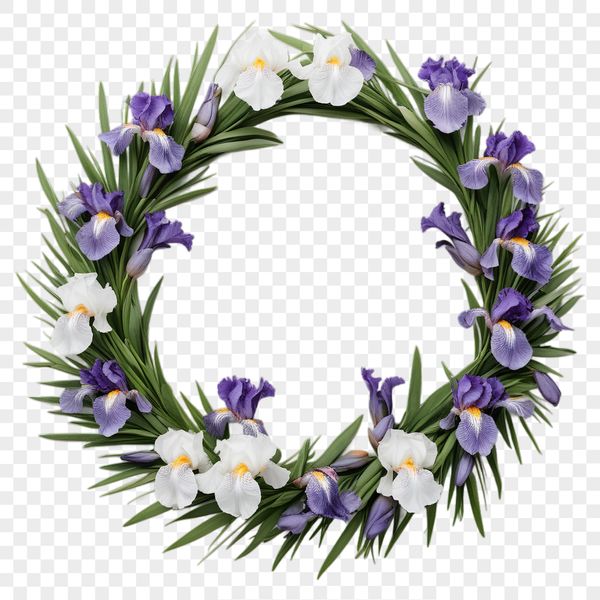 A decorative floral wreath with a clear background, suitable for commercial or personal use.
