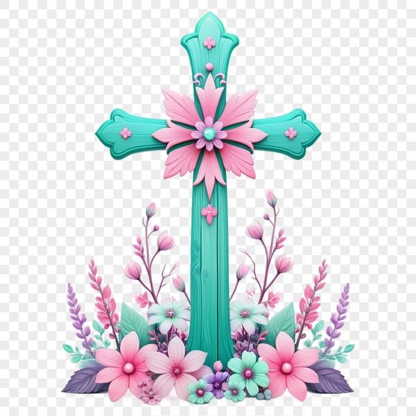 A simple cross with floral patterns on the crossbeam, suitable for sublimation printing.