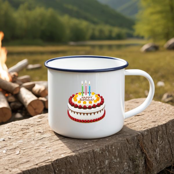 Colorful birthday cake with candles and decorations on a transparent background.