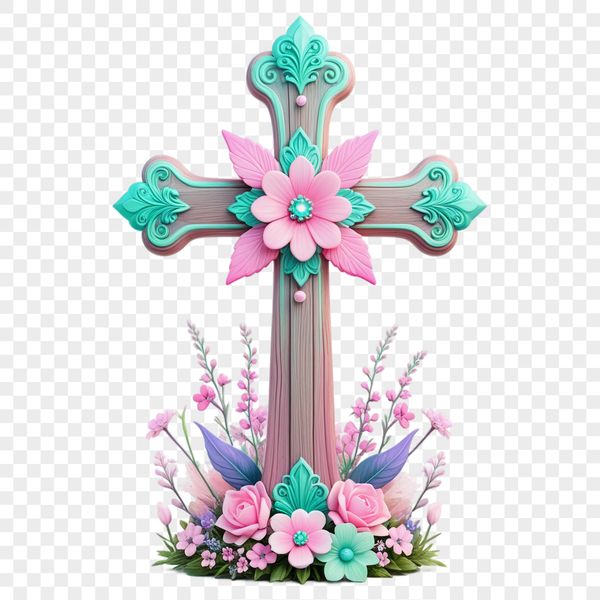 A high-resolution transparent PNG image of a classic crucifix with intricate details.