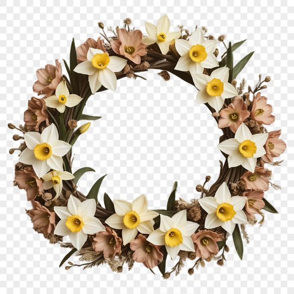 A high-resolution floral wreath with a transparent background.