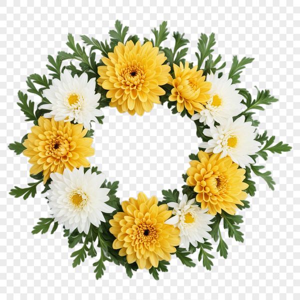 A floral wreath designed with high-resolution transparent elements for digital download.