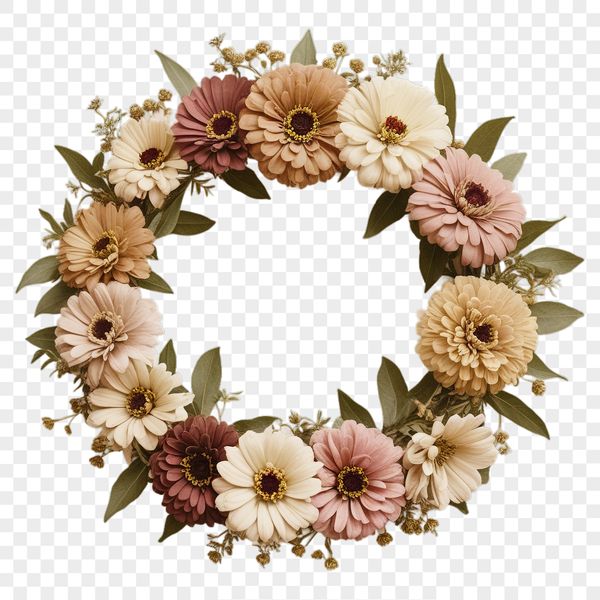 A high-resolution floral wreath design with clear background, suitable for sublimation printing or commercial use.