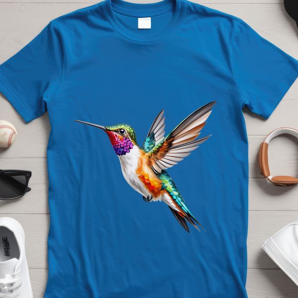 A Hummingbird in Flight Close-Up A close-up image of a hummingbird in mid-air, shown against a transparent background for easy use in designs.