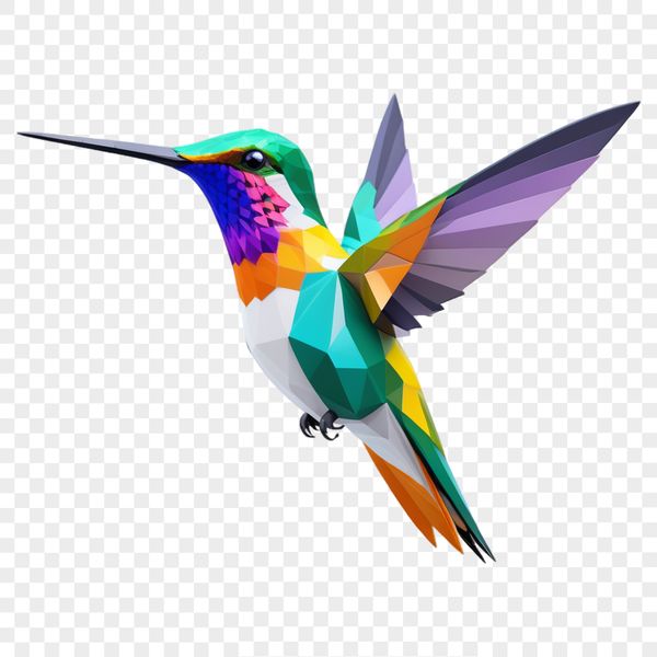 A detailed illustration of a hummingbird in flight, suitable for commercial use and high-resolution printing.