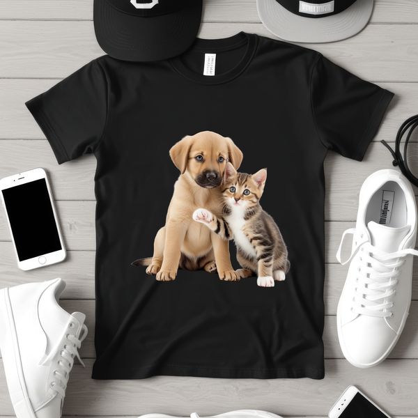 Playful Pet Pair on Clear Background A high-resolution PNG image of a cute puppy and kitten playing together on a clear background.