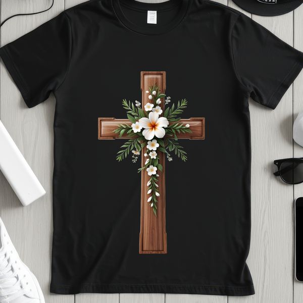 Simple yet Beautiful Cross Design A high-resolution, transparent PNG image of a simple cross with floral details, suitable for various creative projects.