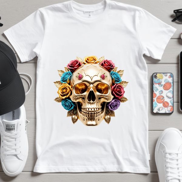 A Beautiful White Skull with Floral Pattern A detailed illustration of a white skull with a floral pattern on its forehead, suitable for sublimation printing.
