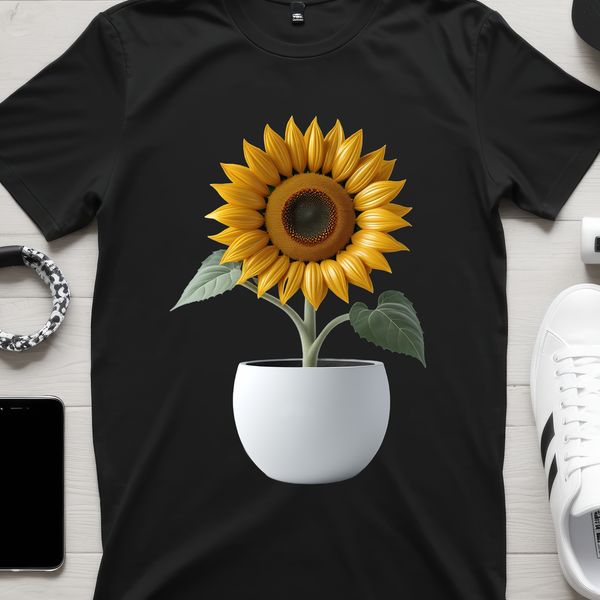 High Res Floral Print Design A large, high-resolution PNG image of a bright yellow sunflower standing in a single flower pot with a clear background.