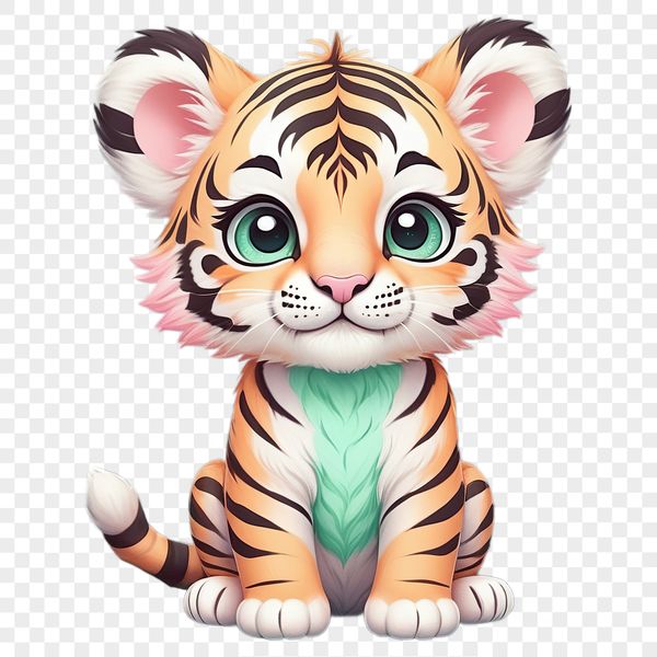 Large Tiger Silhouette on Transparent Background A high-resolution illustration of a large tiger on a transparent background.